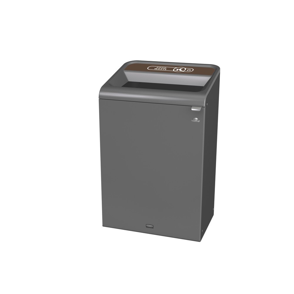 Rubbermaid® Conteneur à déchets Configure, acier galvanisé, inscription « FOOD WASTE », 125 litres, anthracite, marron