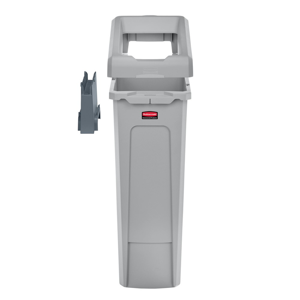 Rubbermaid® Kit de démarrage pour station de recyclage Slim Jim, avec collecteur de matériaux de 87 litres, avec couvercle ouvert, avec raccord emboîtable