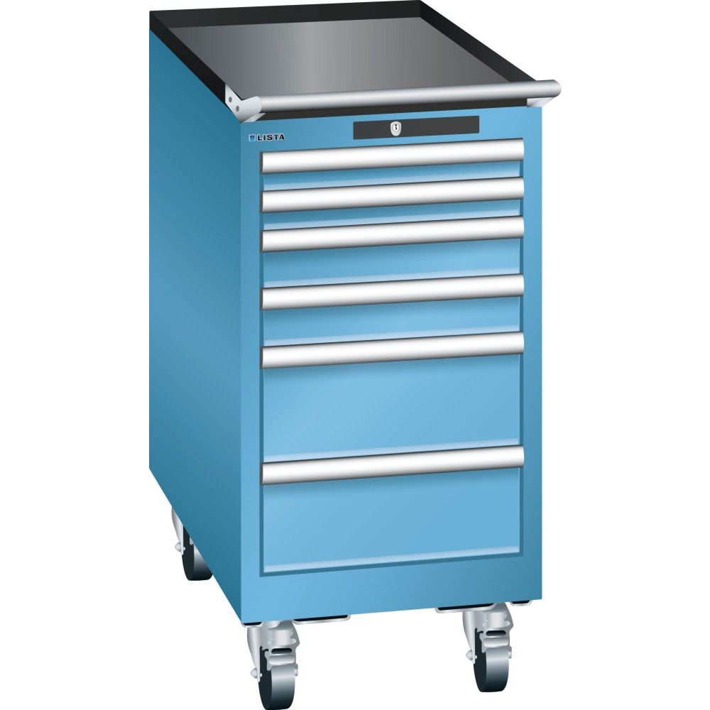 Servante d'atelier LISTA 18x36E, (lxPxH) 411x725x840 mm, 6 tiroirs, 2 x 50 / 2 x 75 / 2 x 150, bleu clair, RFID Lock