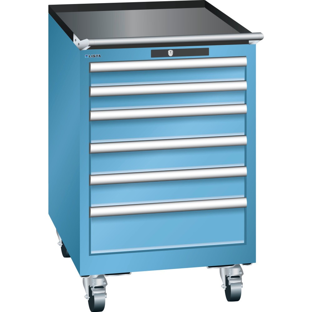 Servante d'atelier LISTA 27 x 27E, (lxPxH) 564 x 572 x 890 mm, 6 tiroirs, 2 x 75 / 3 x 100 / 1 x 150, bleu clair, KEY Lock