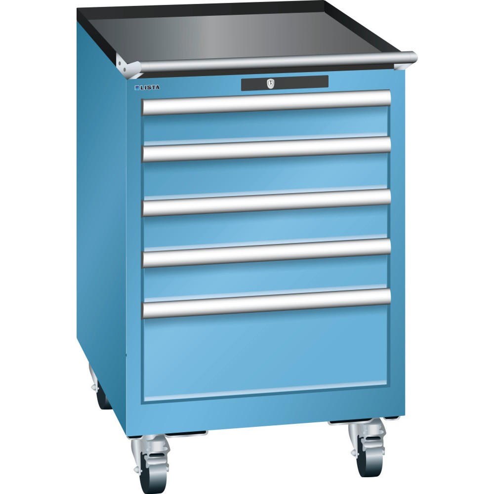 Servante d'atelier LISTA 27 x 27E, (lxPxH) 564 x 572 x 890 mm, 5 tiroirs, 4 x 100 / 1 x 200, bleu clair, KEY Lock