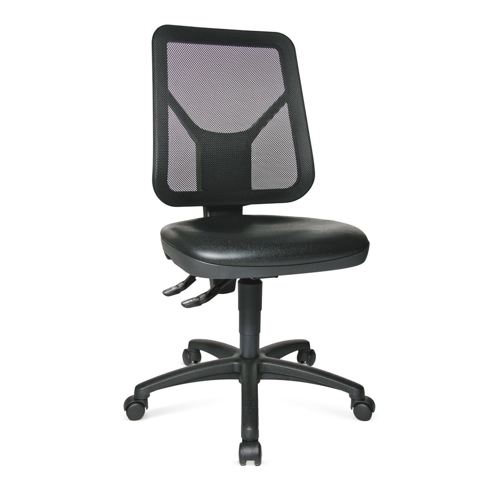 Chaise de travail pivotante Topstar® Tec 80 PK, hauteur d'assise 410--530 mm, dossier en mesh, roulettes, noir