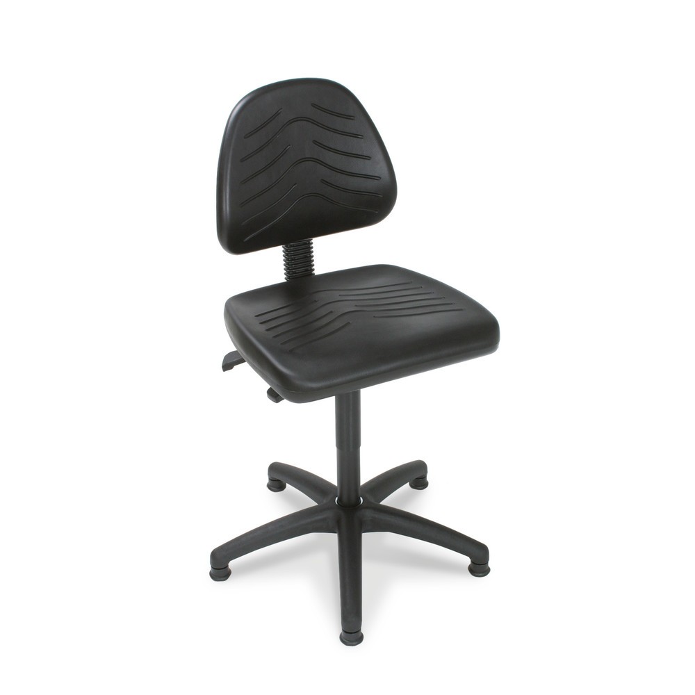 Chaise de travail pivotante Universal, hauteur d’assise 450-640 mm, base plastique, patins, similicuir, noire