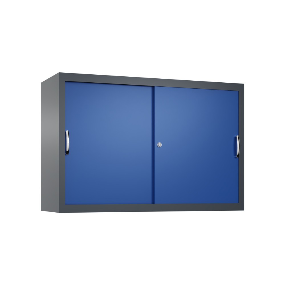 Surmeuble pour armoire à portes coulissantes d’atelier C+P, 1 tablette, H x l x P 790 x 1 200 x 400 mm, bleu gentiane, gris anthracite