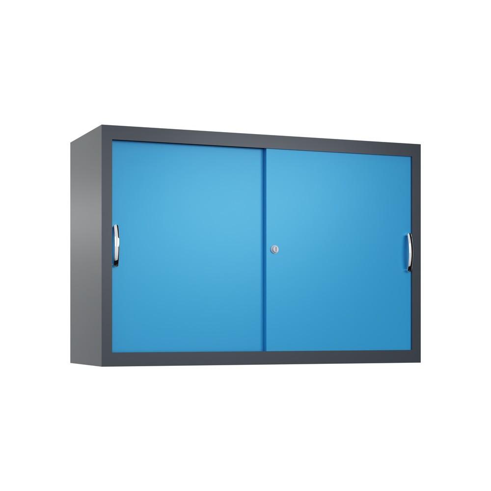 Surmeuble pour armoire à portes coulissantes d’atelier C+P, 1 tablette, H x l x P 790 x 1 200 x 400 mm, bleu clair, gris anthracite