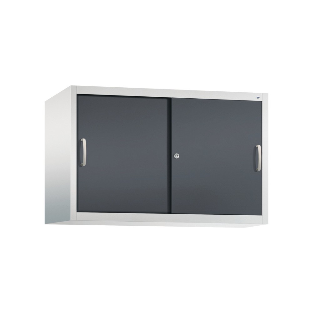 Surmeuble pour armoire à portes coulissantes d’atelier C+P, 1 tablette, H x l x P 790 x 1 200 x 500 mm, gris clair, gris noir