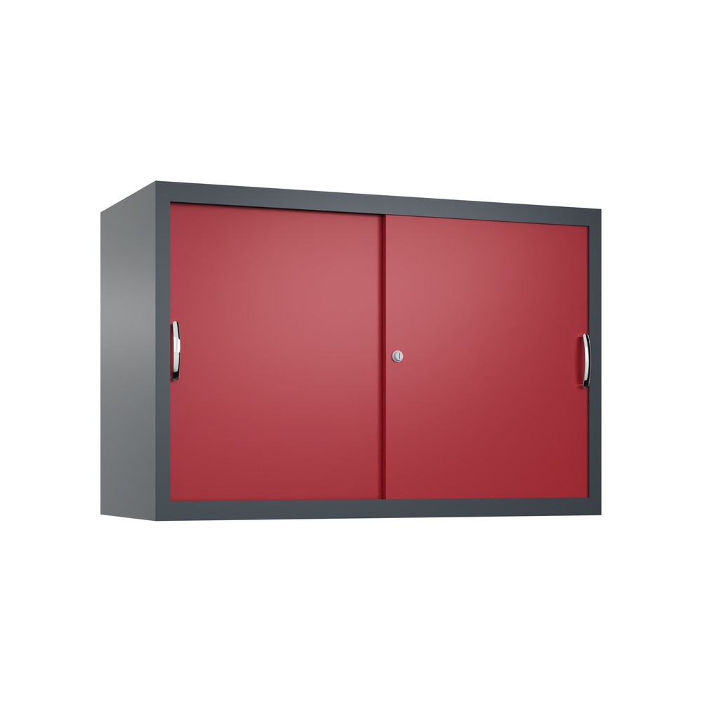 Surmeuble pour armoire à portes coulissantes d’atelier C+P, 1 tablette, H x l x P 790 x 1 200 x 500 mm, gris anthracite, rouge rubis