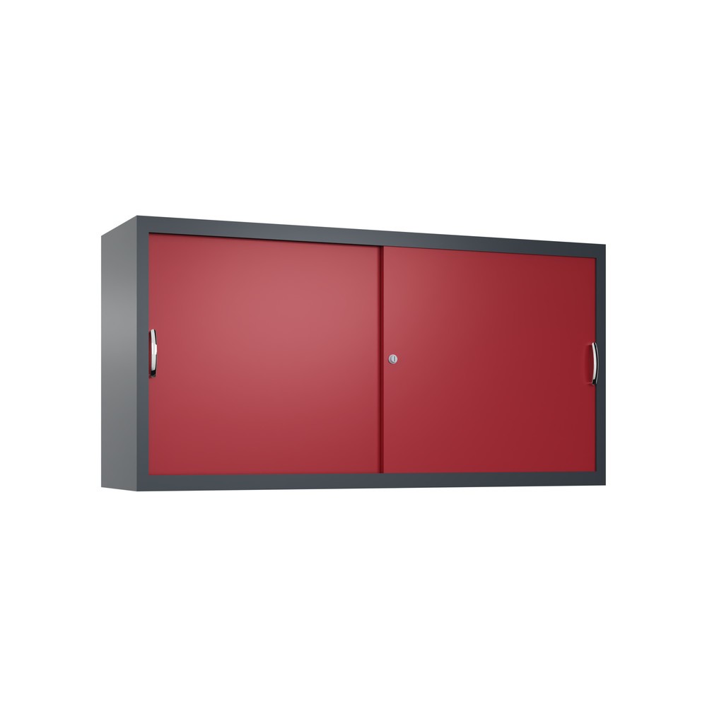 Surmeuble pour armoire à portes coulissantes d’atelier C+P, 2 tablettes, H x l x P 790 x 1 600 x 400 mm, cloison de séparation, gris anthracite, rouge rubis