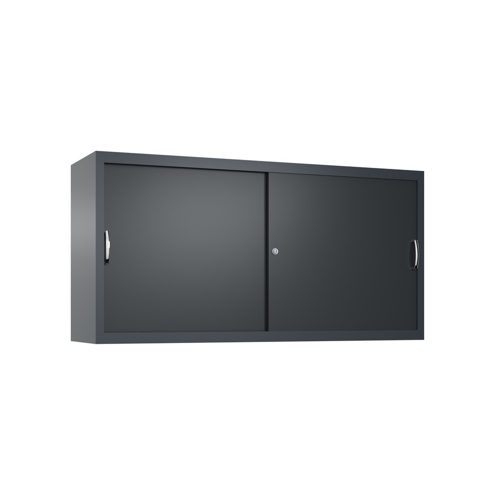 Surmeuble pour armoire à portes coulissantes d’atelier C+P, 2 tablettes, H x l x P 790 x 1 600 x 400 mm, cloison de séparation, gris anthracite, gris noir