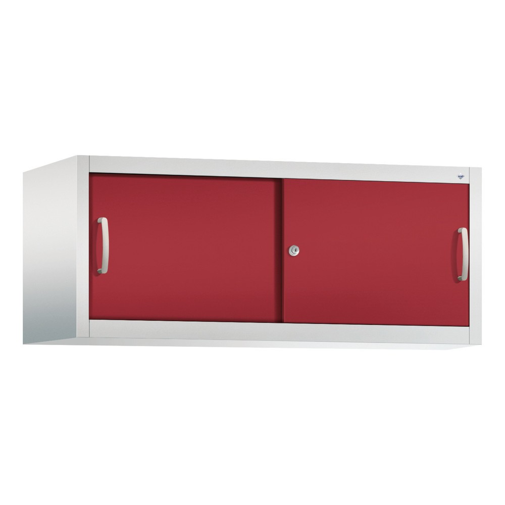 Surmeuble pour armoire à portes coulissantes d’atelier C+P, H x l x P 500 x 1 200 x 500 mm, gris clair, rouge rubis