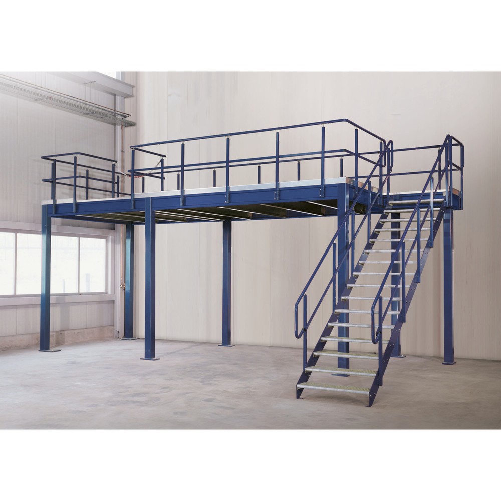 Système de plateformes de stockage modulaire, module de base, capacité de charge 350 kg/m², lxP 4 000 x 4 000 mm, bleu gentiane