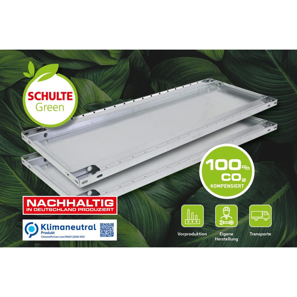 Tablette MULTIplus pour rayonnage à tablettes SCHULTE Green montage par enfichage, charge par tablette 150 kg, lot de 2, lxP 1 000 x 600 mm, avec 8 traverses de tablette