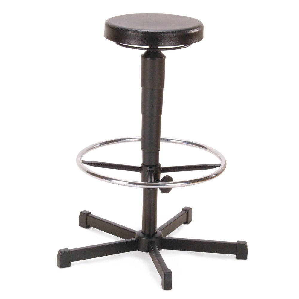 Tabouret Allround, assise en PU, hauteur d’assise 535-785 mm, base acier, patins, anneau repose-pied