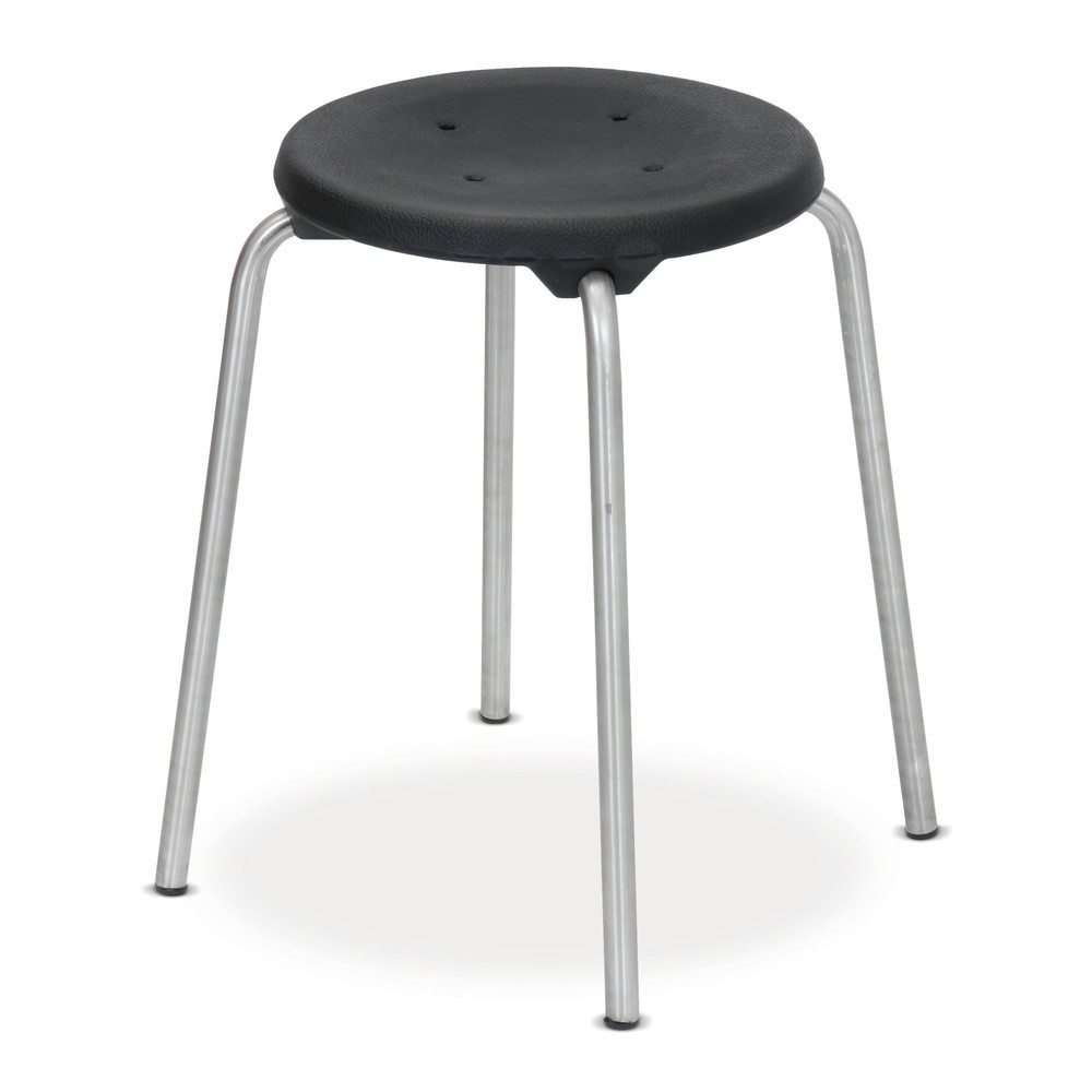 Tabouret empilable avec assise en PU, hauteur d’assise 500 mm, patins, gris clair