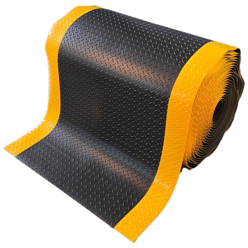 Tapis anti-fatigue ErgoSoft Strong Steinbock®, sculptures en losange, double épaisseur, l x L 600 mm x mètre linéaire, noir/jaune