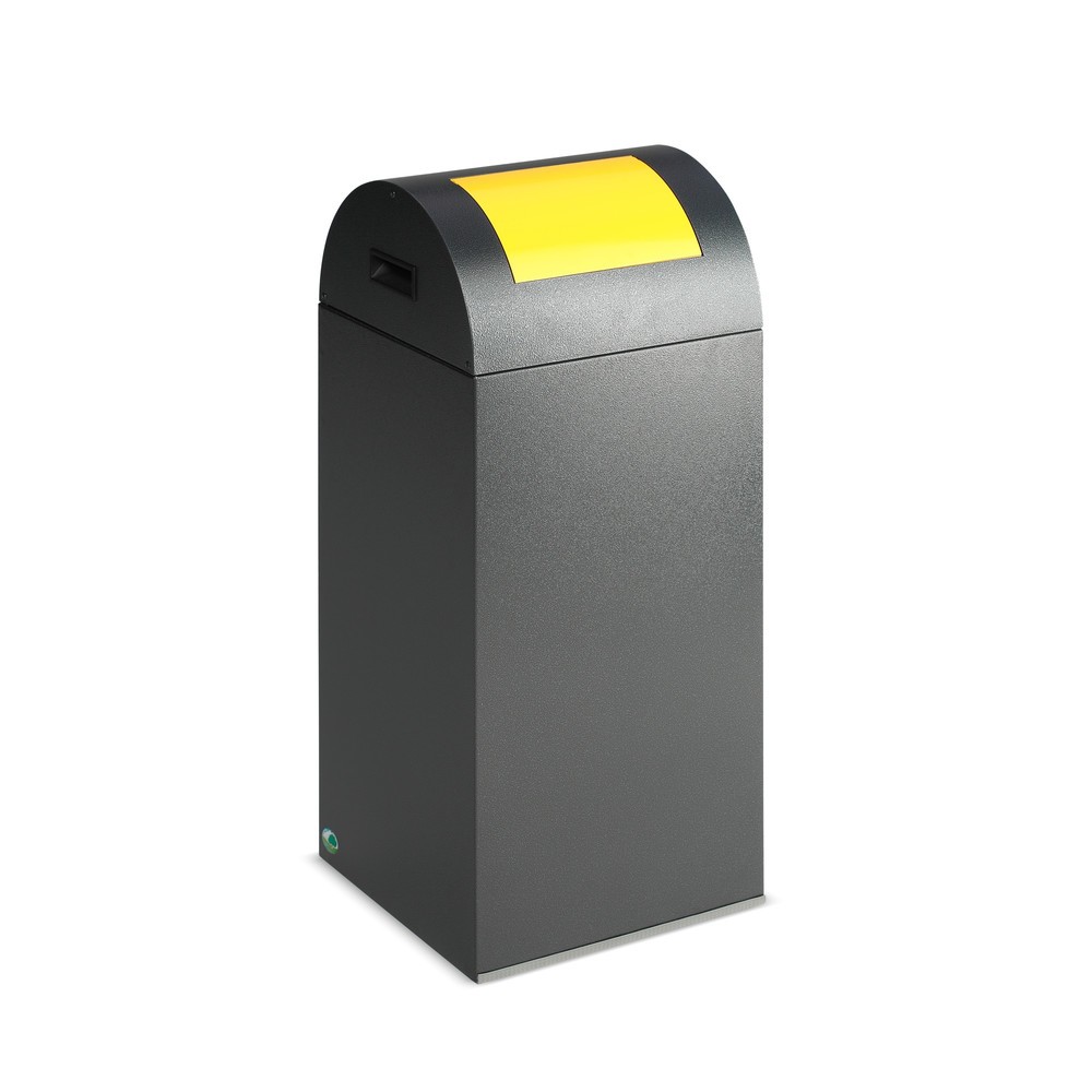 VAR® Collecteur de déchets, 60 litres, autoextinguible, corps argent antique, couvercle rond / jaune