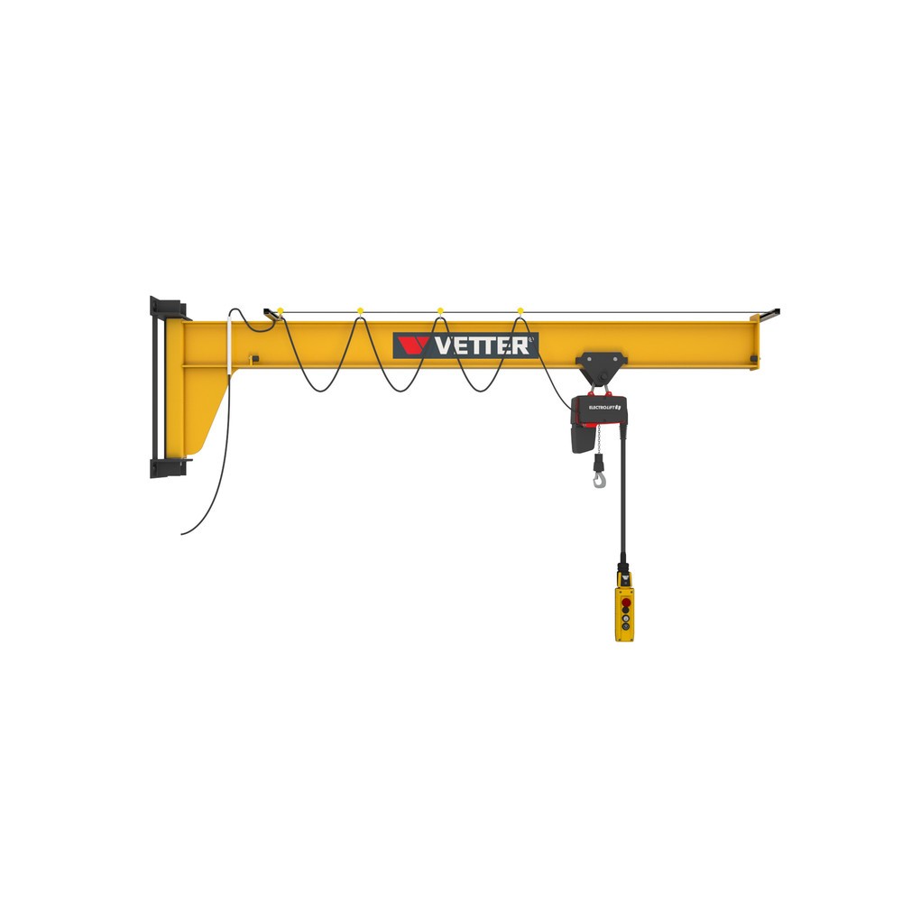 VETTER® Potence, palan électrique à chaîne LIFTKET compris, version murale, construction basse, portée 3 000 mm, capacité de charge 125 kg