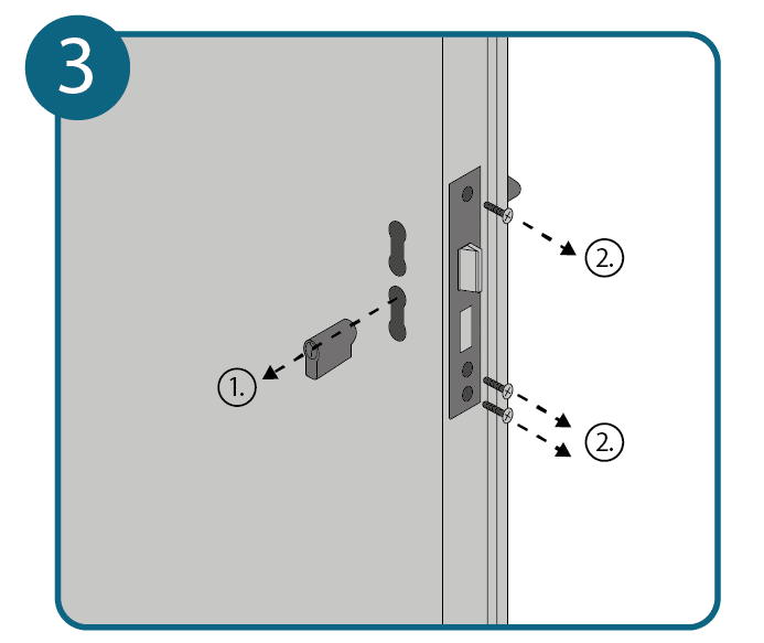 Réparer une poignée de porte, étape 3 : démonter le cylindre et la serrure.