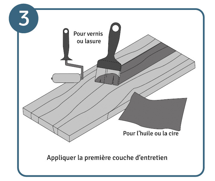 Entretien du bois, étape 3 : traiter le bois avec la première couche.